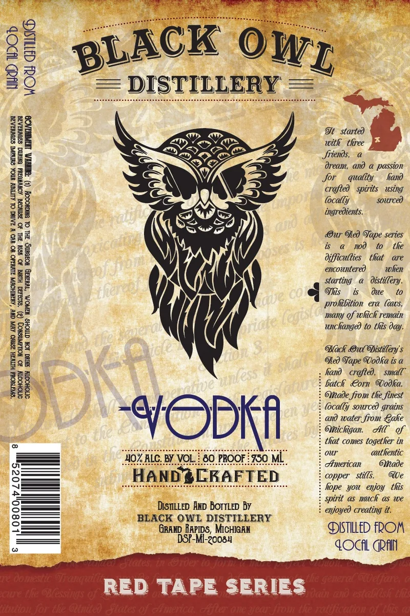 Black Owl Distillery Red Tape label