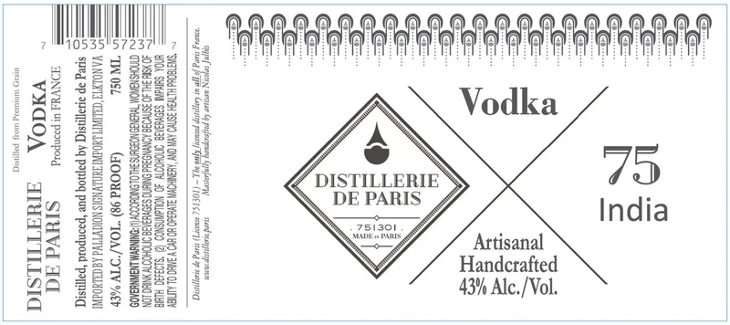 Distillerie De Paris 75 India label