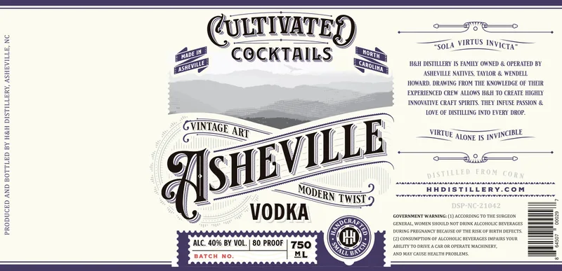 Cultivated Cocktails Asheville Vodka label