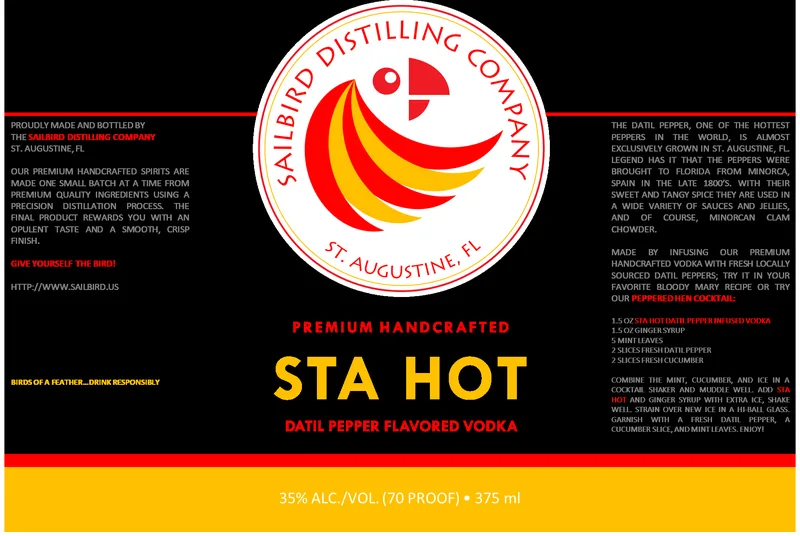 Sailbird Distilling Company Datil Pepper Infused label