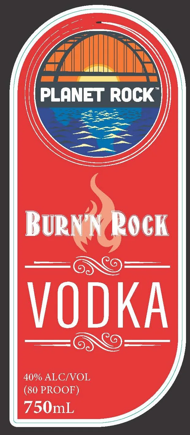 Planet Rock Burn N Rock Vodka label