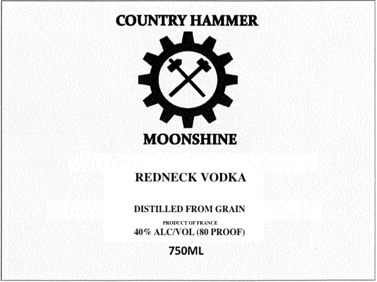 Country Hammer Moonshine Redneck Vodka label