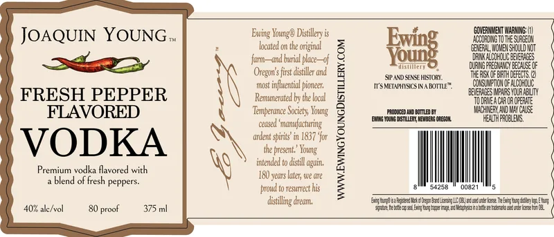 Ewing Young Distillery Joaquin Young Fresh Pepper Flavored Vodka label