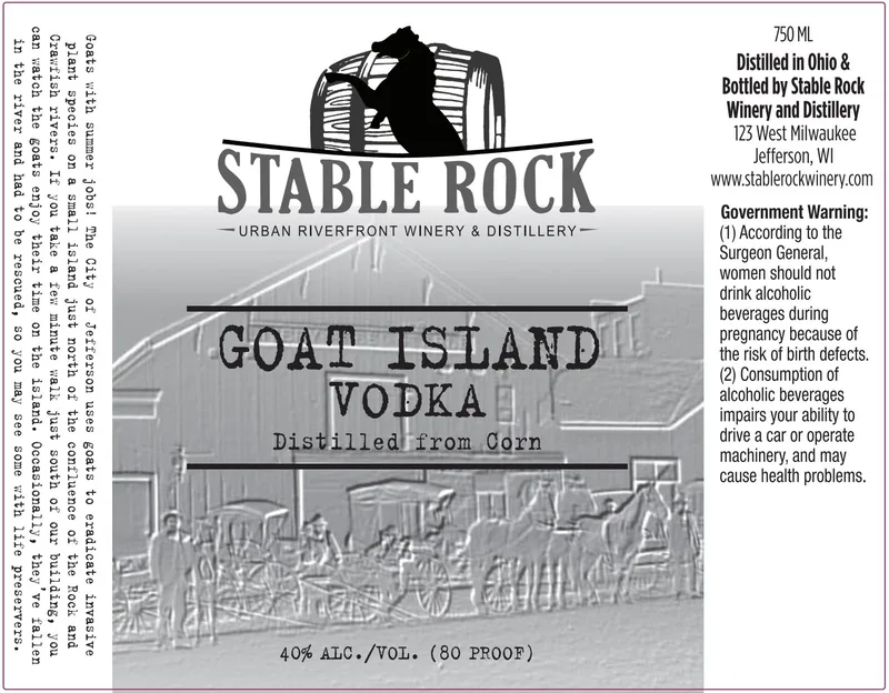 Stable Rock Winery & Distillery Goat Island label