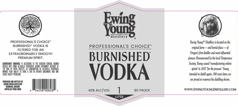 Ewing Young Professional's Choice Burnished Vodka label