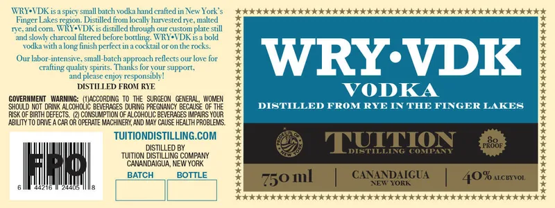 Tuition Distilling Company Wry Vdk label