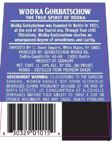 Wodka Gorbatschow label
