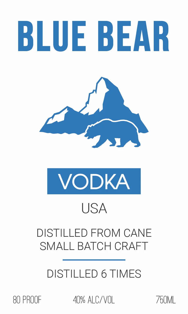 Blue Bear Vodka Small Batch Craft label