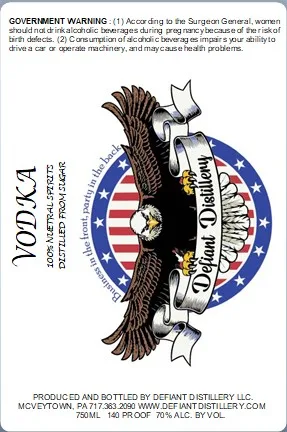 Defiant Distillery label