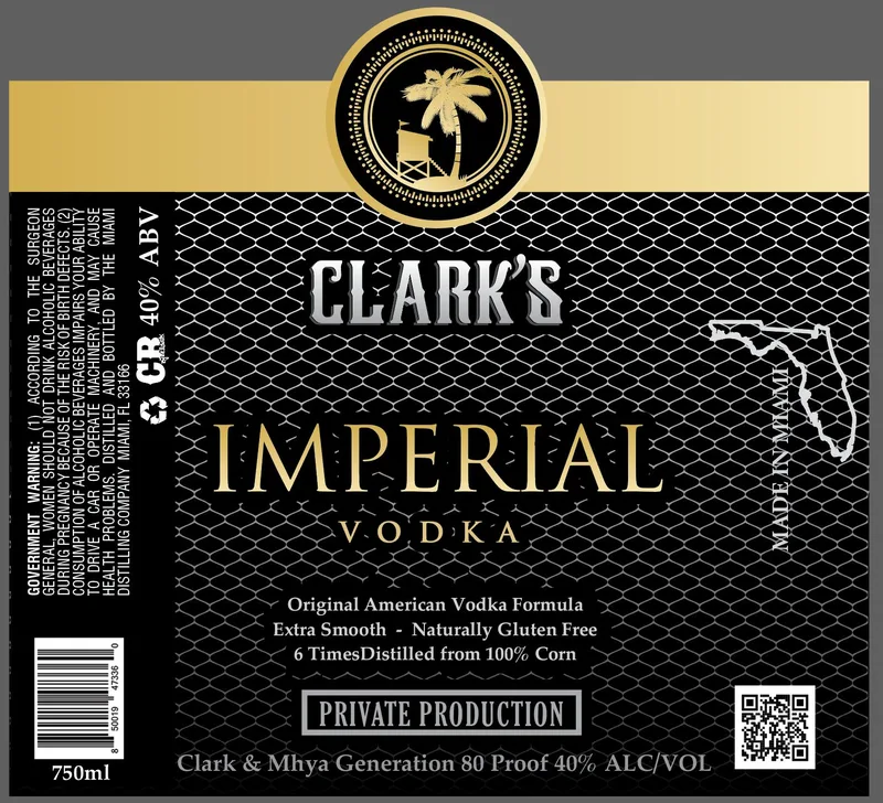 Clarks Imperial Vodka label