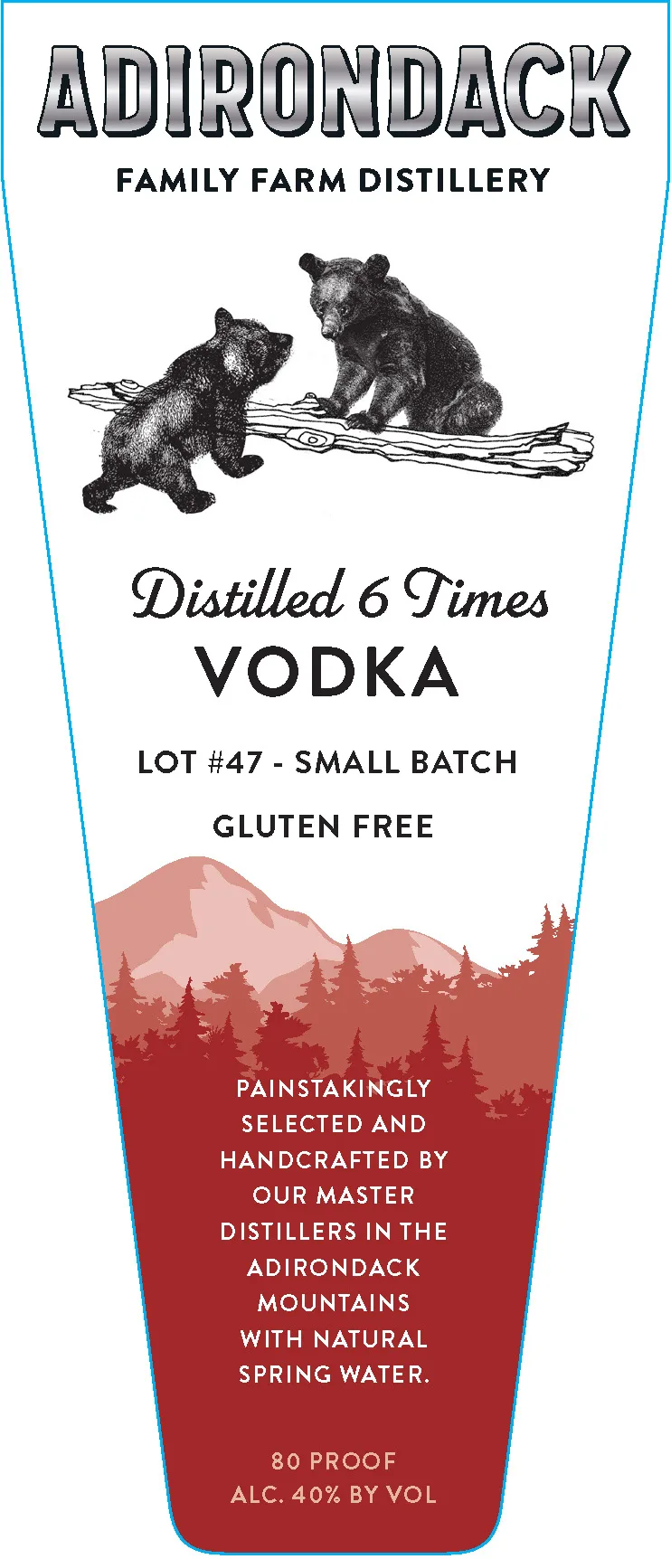 Adirondack Family Farm Distillery Distilled 6 Times Vodka label