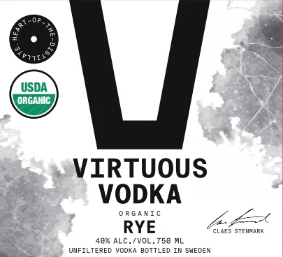 Virtuous Vodka label