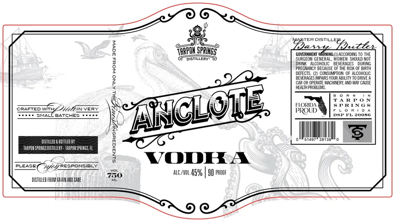 Anclote Vodka label