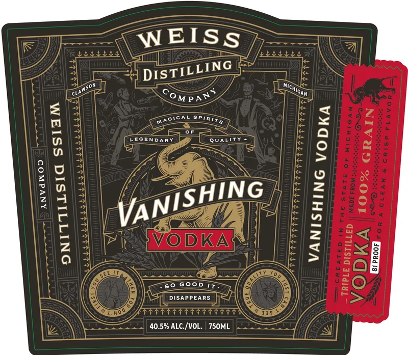Weiss Distilling Company Vanishing Vodka label