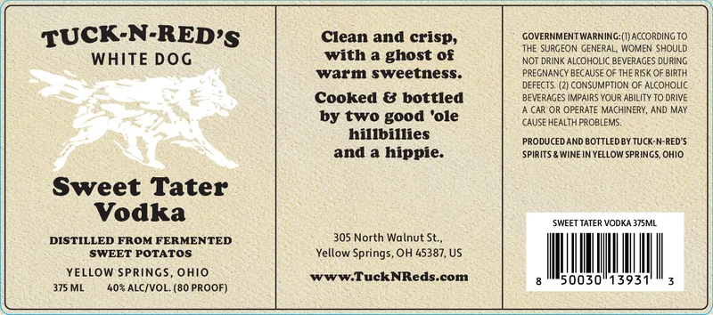 Tuck-N-Red's Sweet Tater Vodka label