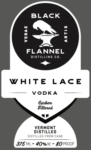 Black Flannel Distilling CO. White Lace Vodka label