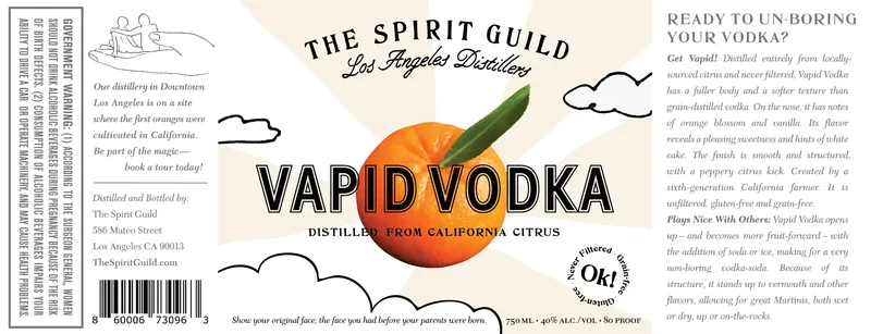 The Spirit Guild Vapid Vodka label