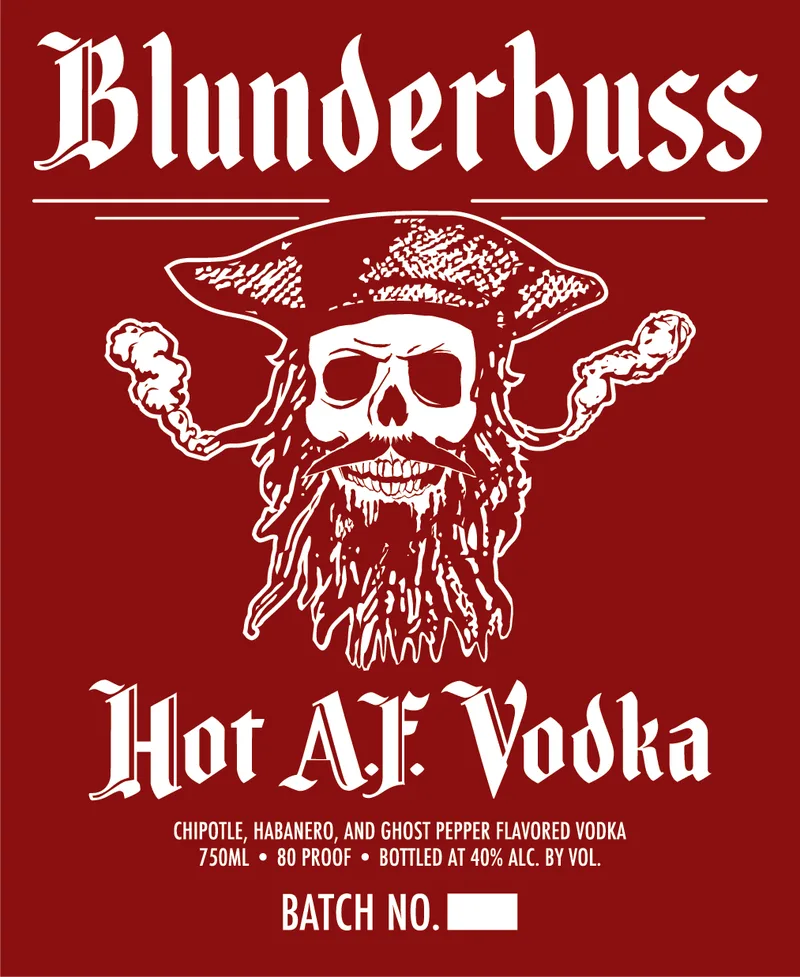 Blunderbuss Hot A.F. Vodka label