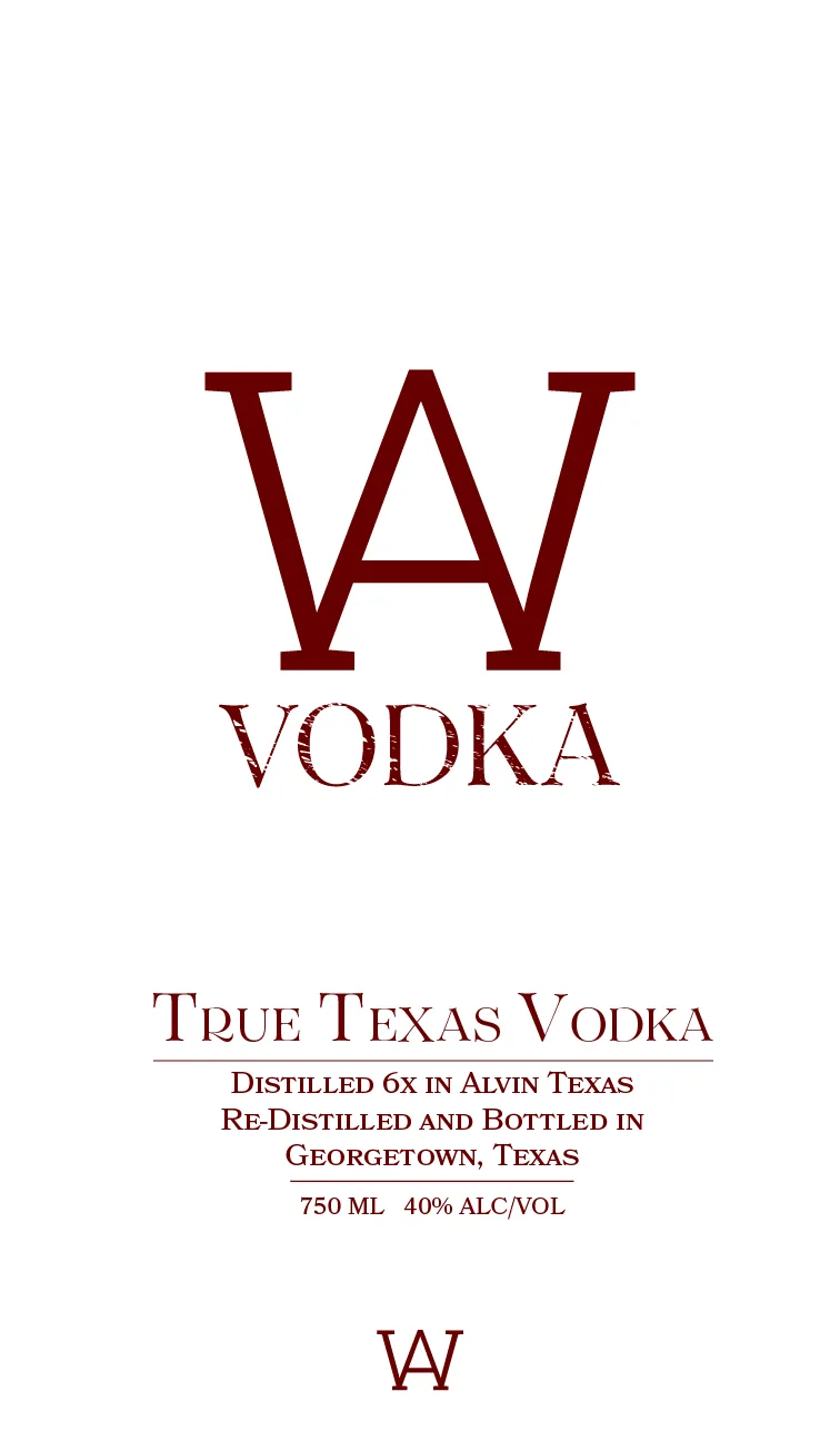 A.W. Vodka True Texas Vodka label