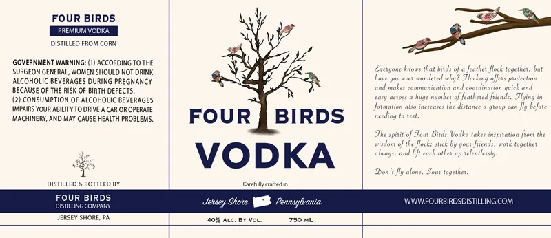 Four Birds Distilling Company label