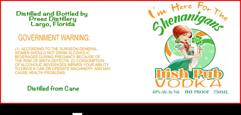 Shenanigans Irish Pub Vodka label