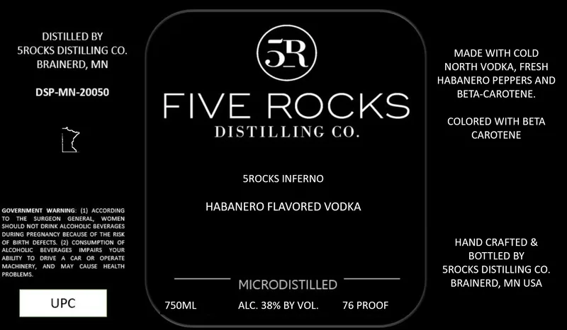 Five Rocks Distilling CO. 5rocks Inferno label