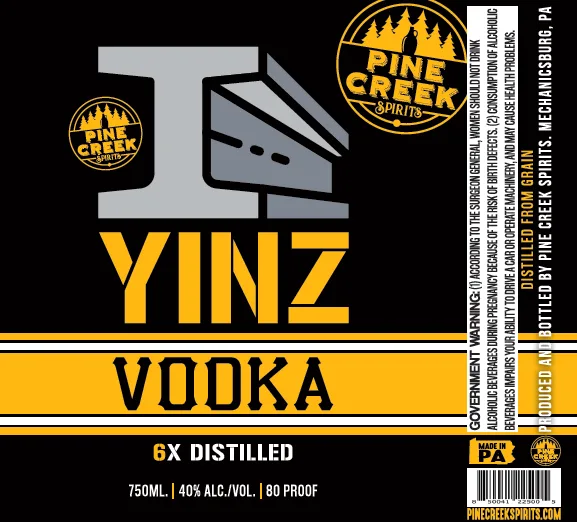 Yinz Vodka label