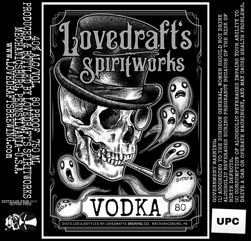 Lovedraft's Brewing CO Lovedraft's Spiritworks Vodka label