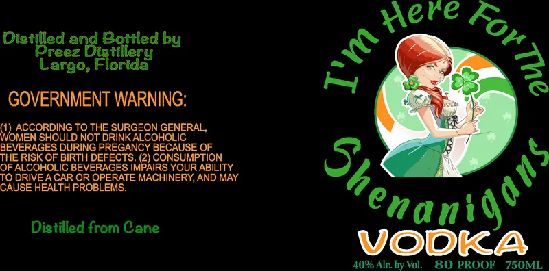 Shenanigans Vodka label