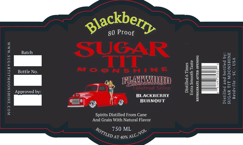 Sugar Tit Moonshine Blackberry label