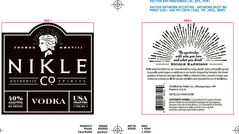 Nikle CO Vodka label