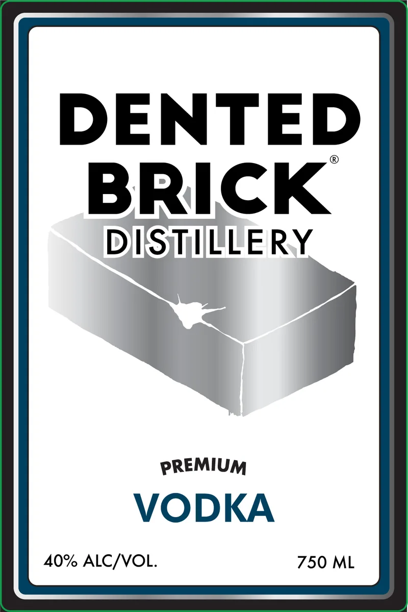 Dented Brick Distillery Premium Vodka label