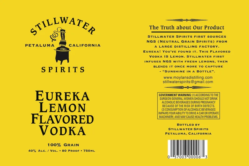 Stillwater Spirit Eureka Lemon Flavored Vodka label