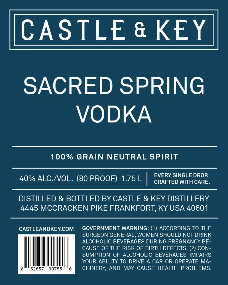 Castle & Key Sacred Spring Vodka label