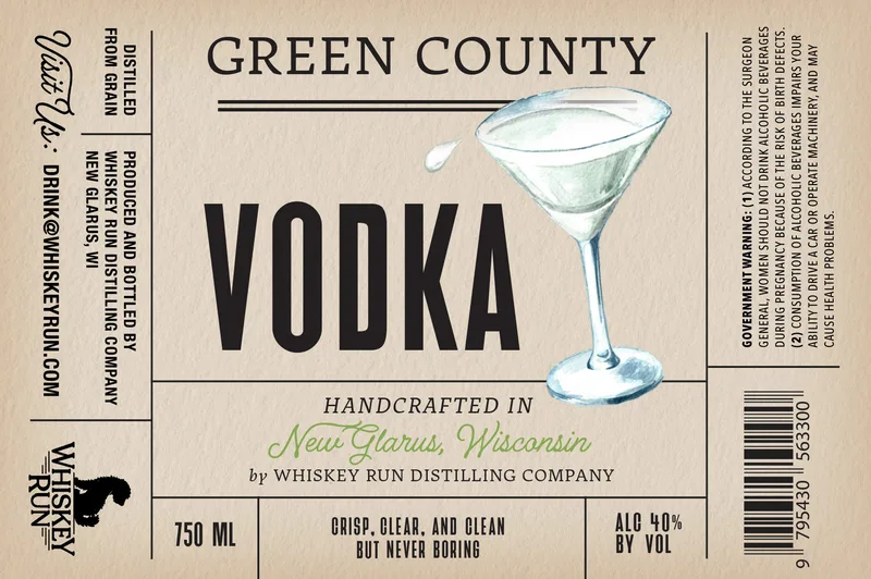 Whiskey Run Distilling Company Green County Vodka label