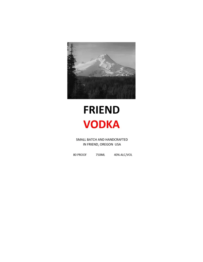 Friend Vodka label