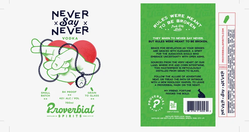 Never Say Never Vodka label