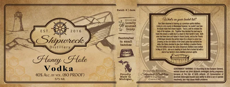 Shipwreck Distillery Honey Hole label