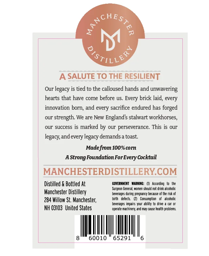 Manchester Distillery Workhorse Vodka label