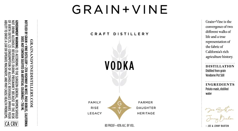 Grain + Vine Craft Distillery label