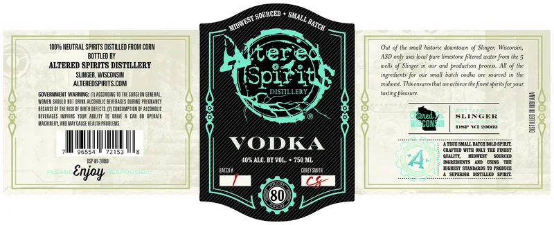 Altered Spirits Distillery label