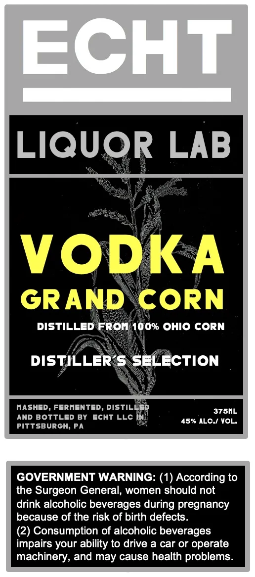 Echt Liquor Lab Vodka Grand Corn label