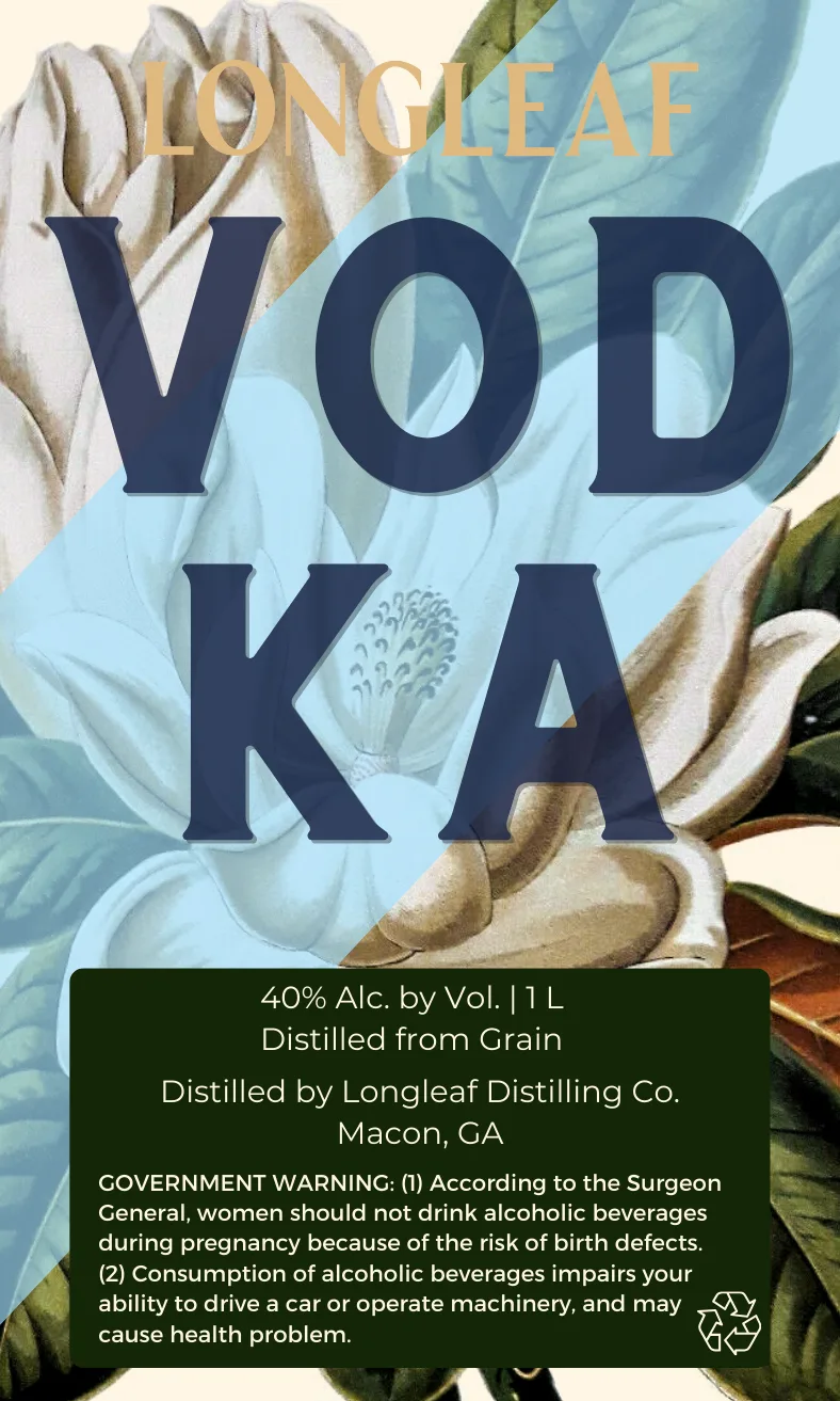 Longleaf Vodka label