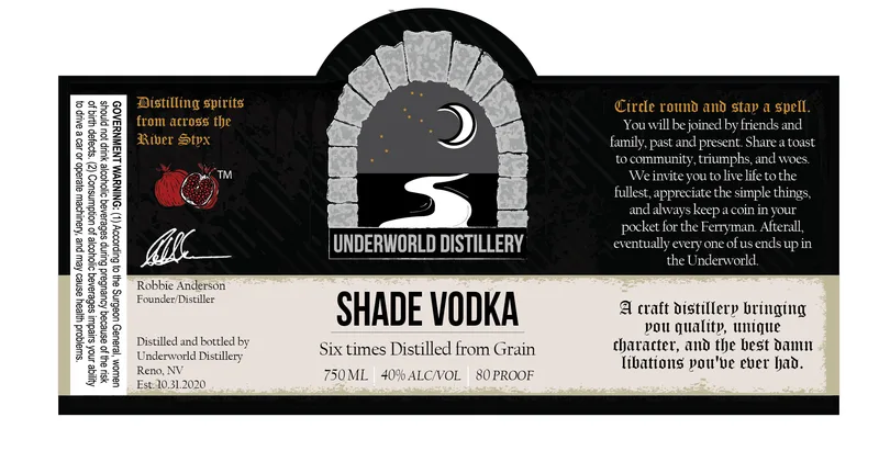Shade Vodka Six Times Distilled From Grain label