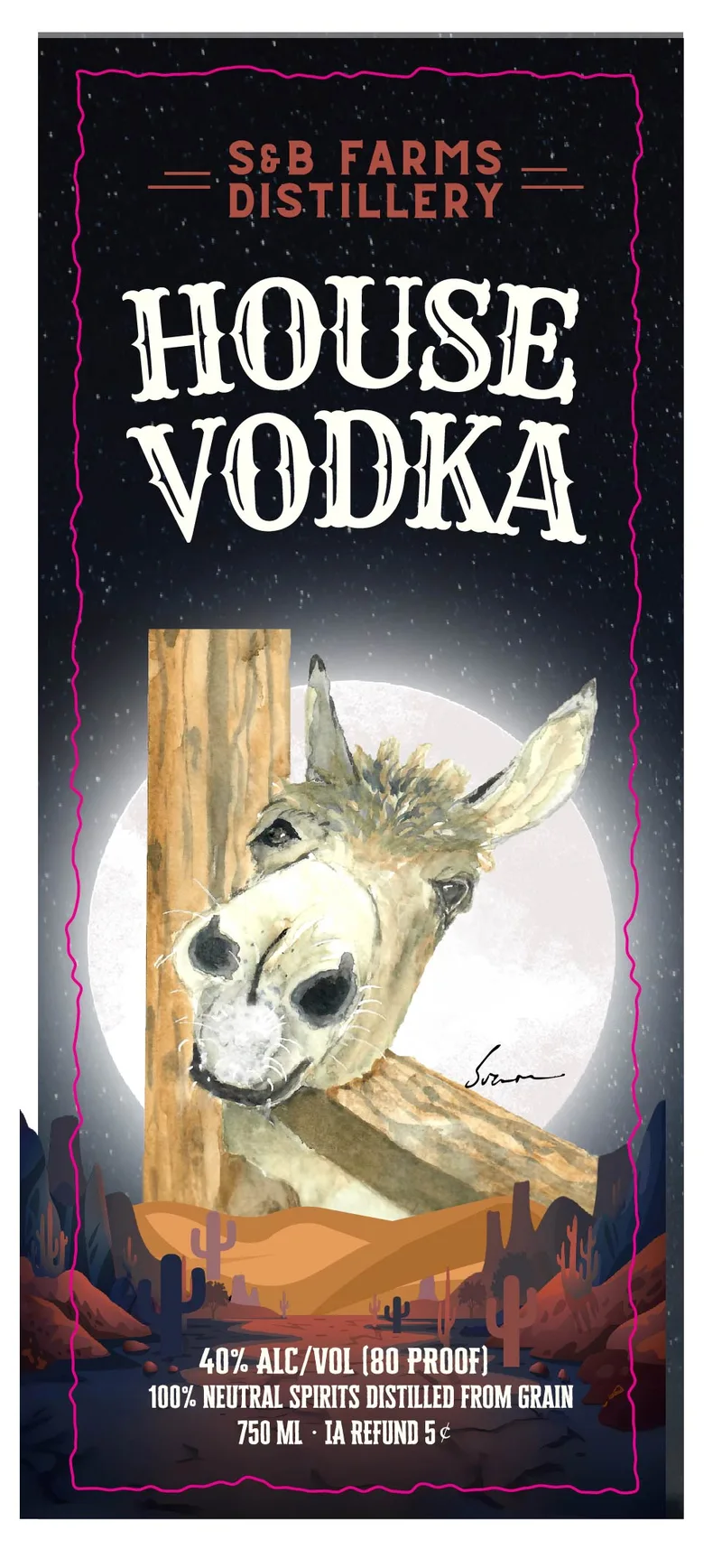 S&b Farms Distillery House Vodka label