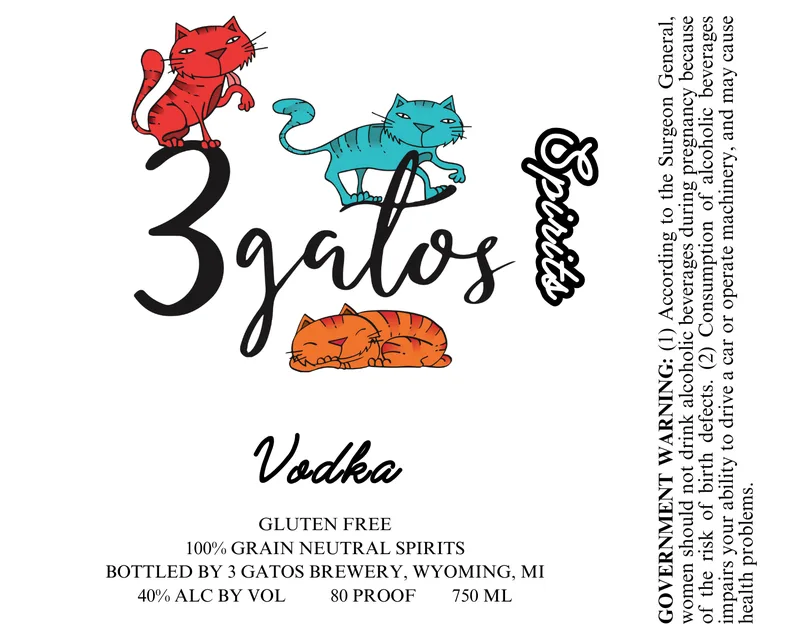 3 Gatos Spirits Vodka label