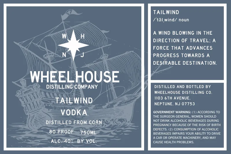 Wheelhouse Distilling Company Tailwind Vodka label