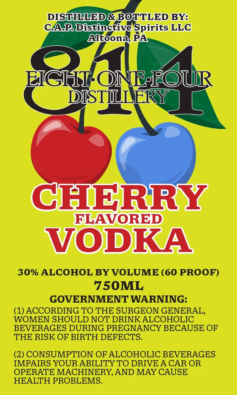 C.a.p. Distinctive Spirits Cherry Flavored Vodka label