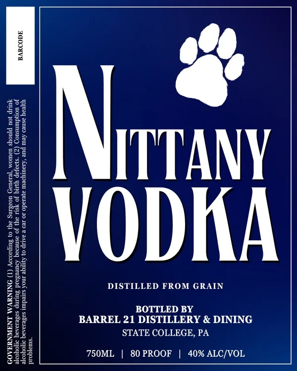 Barrel 21 Distillery & Dining Nittany Vodka label