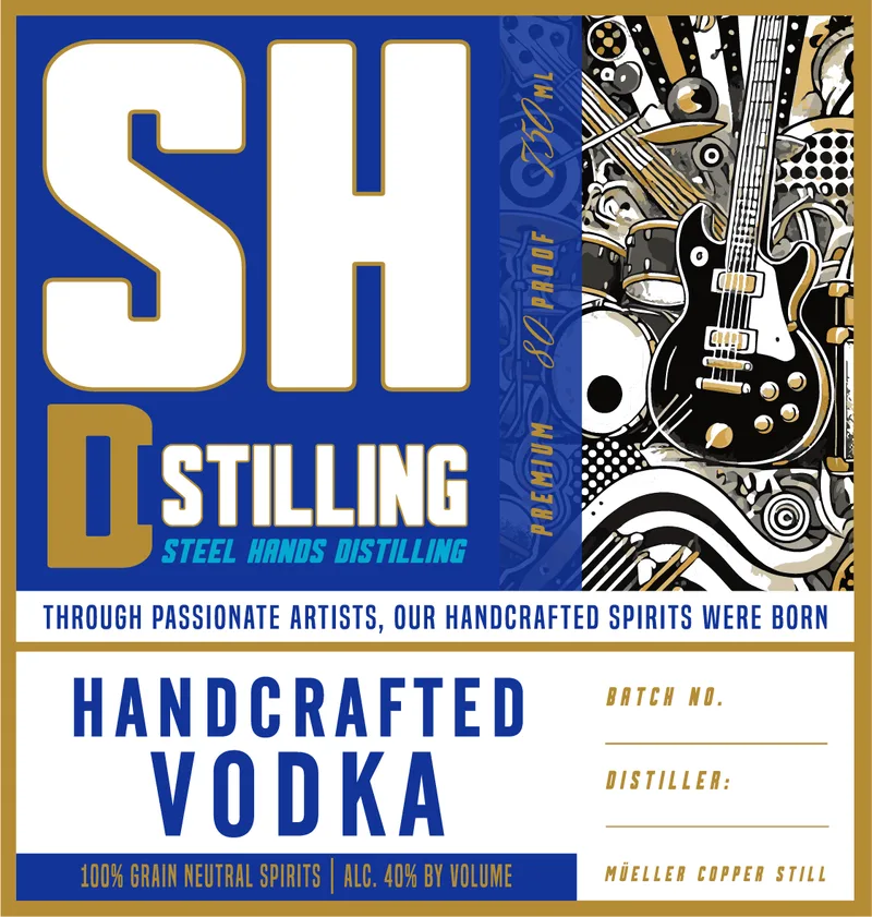 Steel Hands Distilling Handcrafted Vodka label